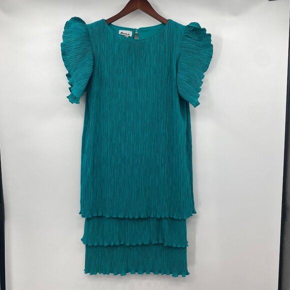 Vintage Patra Plisse Dress Womens 10 Tiered Layer Pleated Loose Ruffle Green - Picture 2 of 14
